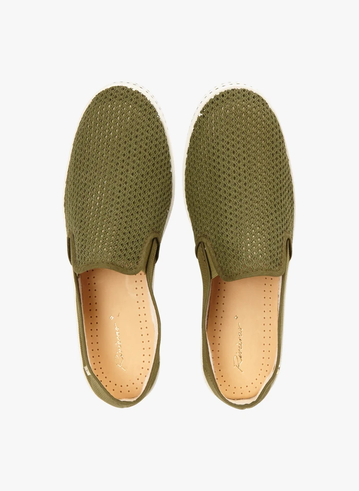 Rivieras Stoffen Instappers Met Ajourmotiefje | Kaki 5 Rivieras Stoffen Instappers Met Ajourmotiefje | Kaki - Afbeelding 3