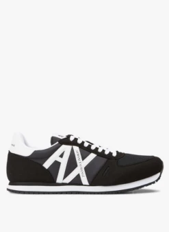 Armani Exchange Lage Sneakers Uit Twee Materialen Met Logo | Zwart
