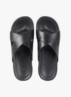 Ugg WAINSCOTT SLIDE - Platte, Leren Sandalen | Zwart -Havaianas Shop 2997424