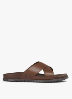 Ugg WAINSCOTT SLIDE - Platte, Leren Sandalen | Bruin