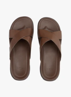 Ugg WAINSCOTT SLIDE - Platte, Leren Sandalen | Bruin -Havaianas Shop 3053347