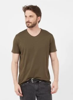 Ikks Slim-fit T-shirt Van Gevlamd Katoen Met V-hals | Kaki -Havaianas Shop 3060272