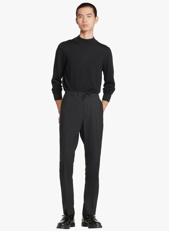 Sandro Slim-fit Broek Van Wol En Flanel Met Elastische Taille | Zwart 7 Sandro Slim-fit Broek Van Wol En Flanel Met Elastische Taille | Zwart - Afbeelding 5
