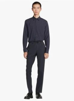 Sandro Slim-fit Broek Van Wol En Flanel Met Elastische Taille | Blauw 27 Sandro Slim-fit Broek Van Wol En Flanel Met Elastische Taille | Blauw -Havaianas Shop 3955419