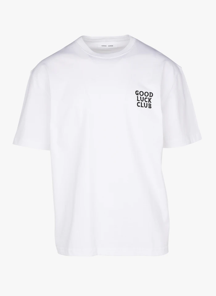 Samsoe Samsoe GOOD LUCK - Ruimvallend, Katoenen T-shirt Met Zeefdruk | Wit 3 Samsoe Samsoe GOOD LUCK - Ruimvallend, Katoenen T-shirt Met Zeefdruk | Wit