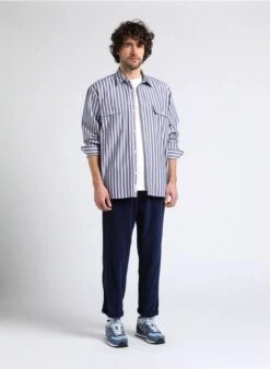 American Vintage PADOW - Katoenen Geribde Broek | Blauw -Havaianas Shop 4016752