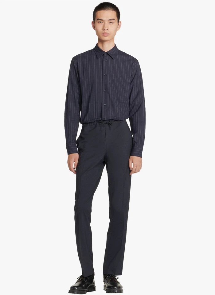 Sandro Slim-fit Broek Van Wol En Flanel Met Elastische Taille | Blauw 15 Sandro Slim-fit Broek Van Wol En Flanel Met Elastische Taille | Blauw - Afbeelding 14