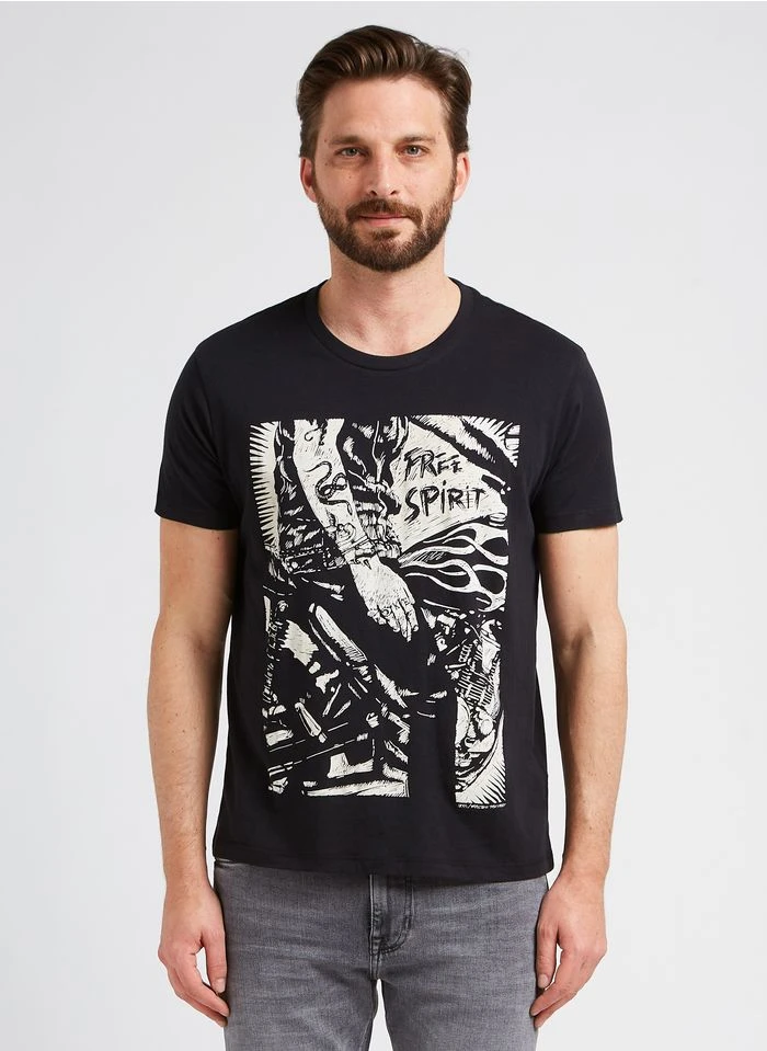 Ikks Regular-fit, Katoenen T-shirt Met Ronde Hals En Zeefdruk | Zwart 4 Ikks Regular-fit, Katoenen T-shirt Met Ronde Hals En Zeefdruk | Zwart - Afbeelding 2