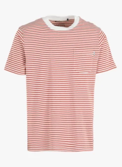 Faguo MIGNE - Regular-fit, Gestreept Katoenen T-shirt Met Ronde Hals | Rood