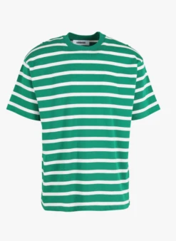 Minimum KILA - Regular-fit, Gestreept T-shirt Van Biokatoen Met Ronde Hals | Groen
