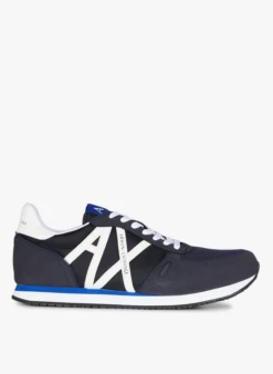 Armani Exchange Lage Sneakers Uit Twee Materialen Met Logo | Blauw