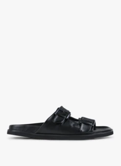 SHIRO - Platte, Leren Slippers | Zwart
