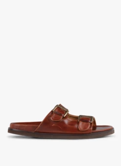 SHIRO - Platte, Leren Slippers | Bruin